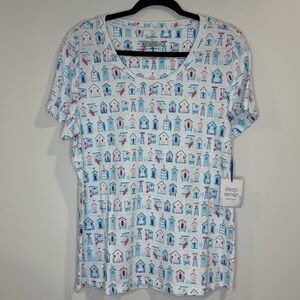 SLEEP SENSE Blue Pajama Top Beach Houses Size M NWT MSRP $36